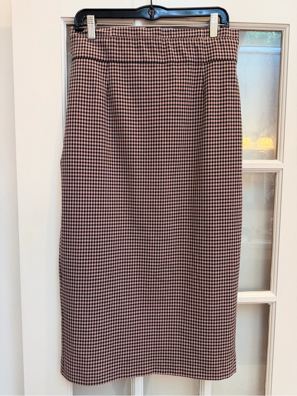 Zara Chic Feminine Grunge Tan Gingham Plaid Pencil Midi Skirt Size Large L
